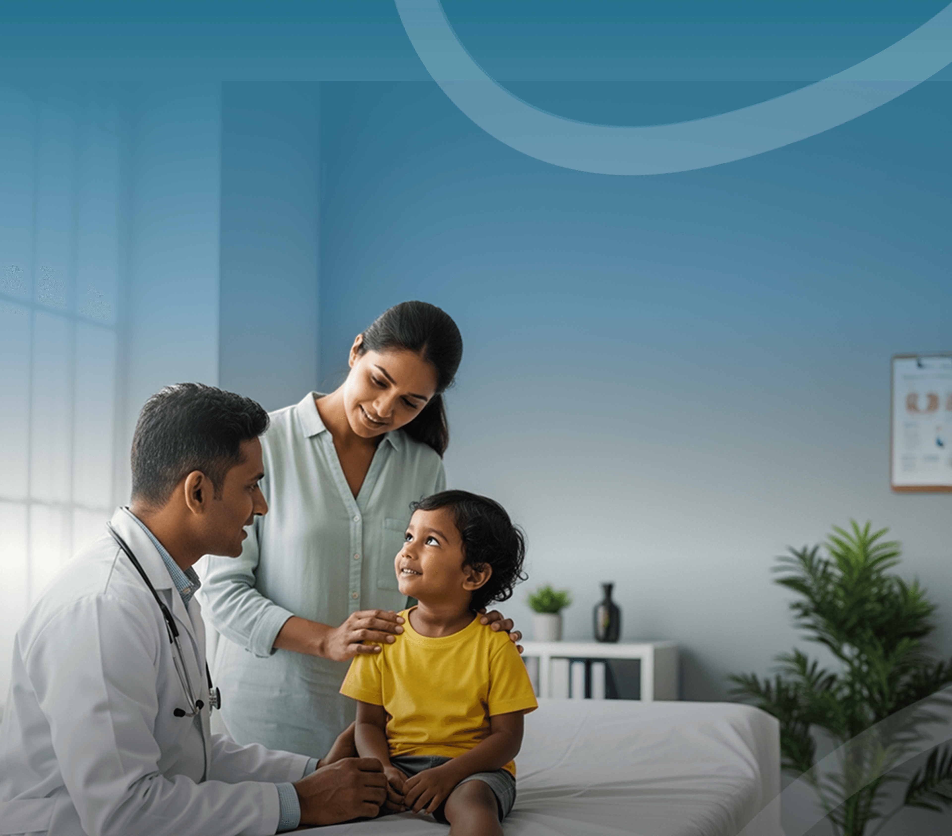 Family receiving healthcare services with medical professional